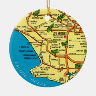 Los Angeles Colourful Map Ceramic Tree Decoration