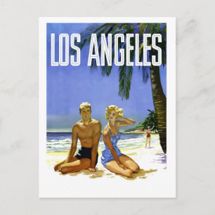 Los Angeles, couple on the beach, vintage Postcard