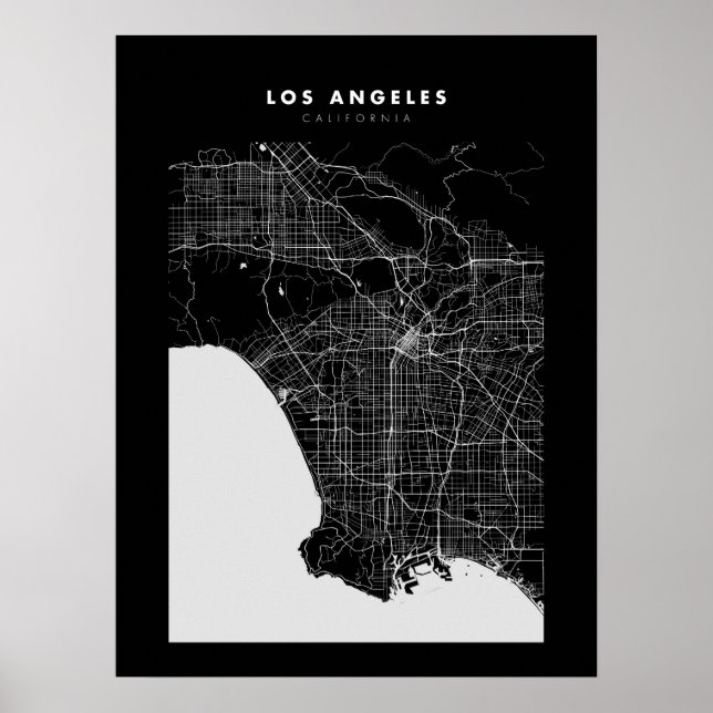Los Angeles Dark City Map Poster (Front)