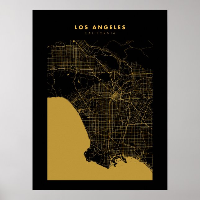 Los Angeles Dark Gold City Map Poster (Front)