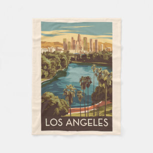 Los Angeles Echo Park Lake Travel Art Vintage Fleece Blanket