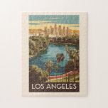 Los Angeles Echo Park Lake Travel Art Vintage Jigsaw Puzzle<br><div class="desc">Los Angeles retro vector travel design. Los Angeles is a sprawling Southern California city and the centre of the nation’s film and television industry.</div>