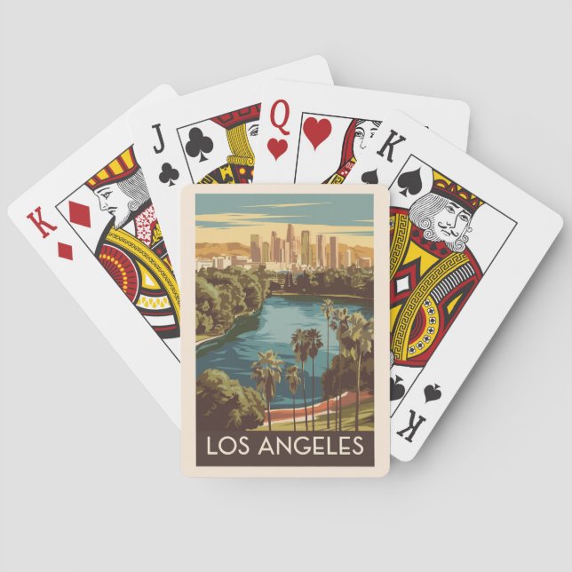 Los Angeles Echo Park Lake Travel Art Vintage Playing Cards (Back)