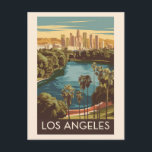 Los Angeles Echo Park Lake Travel Art Vintage Postcard<br><div class="desc">Los Angeles retro vector travel design. Los Angeles is a sprawling Southern California city and the centre of the nation’s film and television industry.</div>