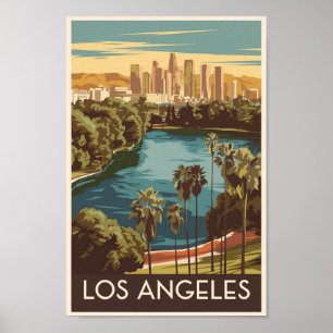 Los Angeles Echo Park Lake Travel Art Vintage Poster