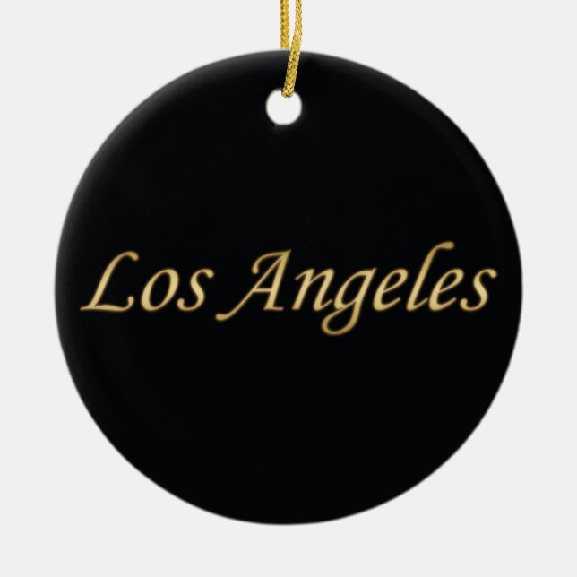 Los Angeles Gold - On Black Ceramic Tree Decoration (Front)