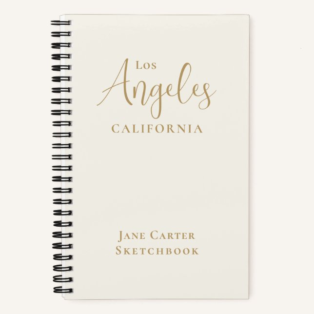 Los Angeles Gold Script Off White Sketchbook Notebook (Front)