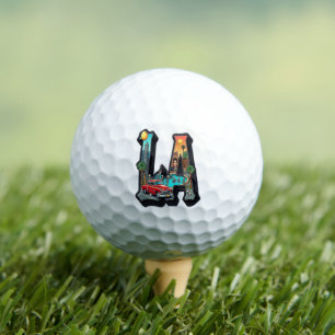 Los Angeles Gothic Retro Car & Skeletons Design Golf Balls