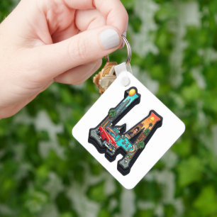 Los Angeles Gothic Retro Car & Skeletons Design Key Ring
