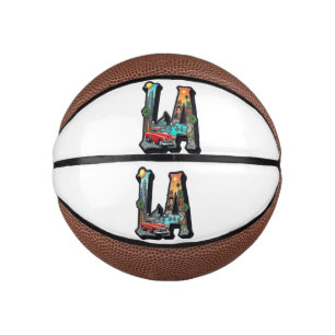 Los Angeles Gothic Retro Car & Skeletons Design Mini Basketball