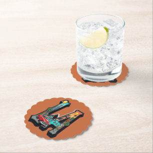 Los Angeles Gothic Retro Car & Skeletons Design Paper Coaster