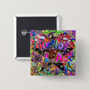 Los Angeles Hello! Button! 15 Cm Square Badge