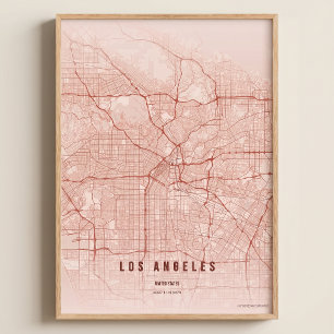 Los Angeles Map LA Print Wallart Poster Gift Coral