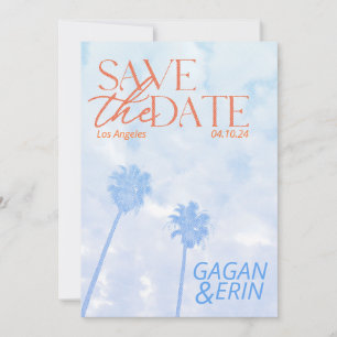 Los Angeles Palm Tree Save The Date. Vintage look Date