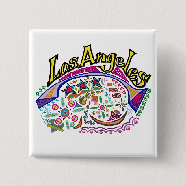 “Los Angeles Playful” Button! 15 Cm Square Badge (Front)