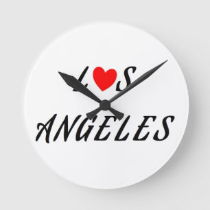 Los Angeles Red Heart Round Clock