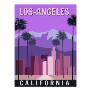 Los Angeles retro poster, downtown, cityscape Poster