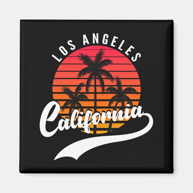 Los Angeles Retro Sunset And Palm Trees Magnet (Front)