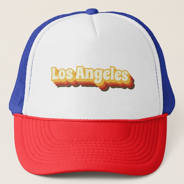 Los Angeles Retro Vintage Text Trucker Hat (Front)