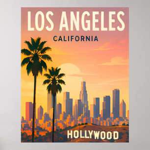 Los Angeles Skyline and Hollywood Hills Poster