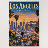 Los Angeles Skyline and Hollywood Hills Retro