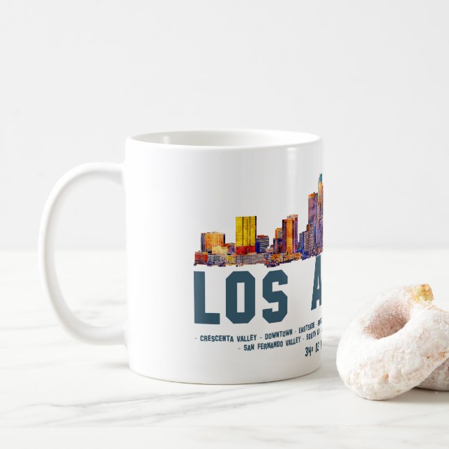 Los Angeles Skyline. Area Names and Coordinates Coffee Mug (With Donut)