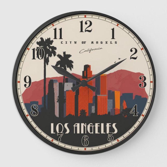 Los Angeles Skyline  Art Deco  Large Clock (Front)