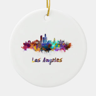 Los Angeles skyline in watercolor Ceramic Tree Decoration
