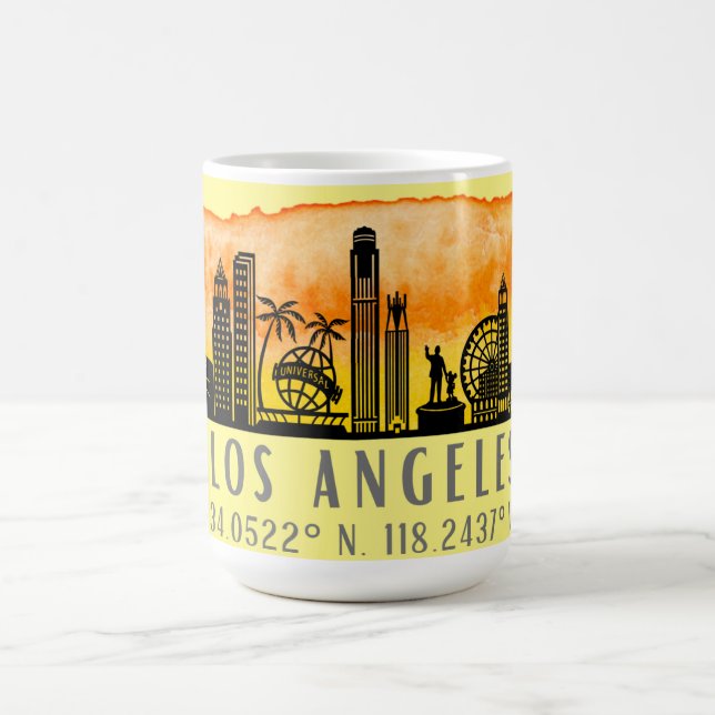 Los Angeles Skyline Latitude and Longitude  Coffee Mug (Center)