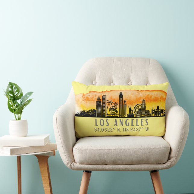 Los Angeles Skyline Latitude and Longitude  Lumbar Cushion (Chair)