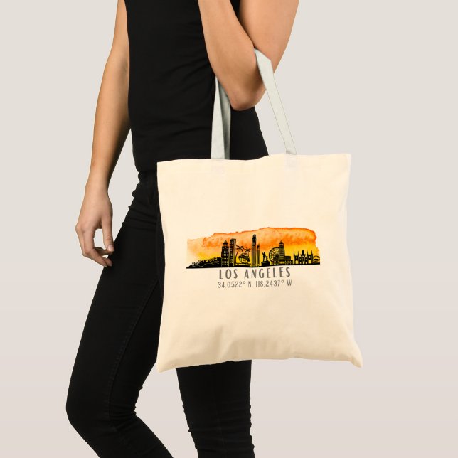 Los Angeles Skyline Latitude and Longitude  Tote Bag (Front (Product))