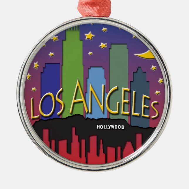 Los Angeles Skyline nighlife Metal Tree Decoration (Front)