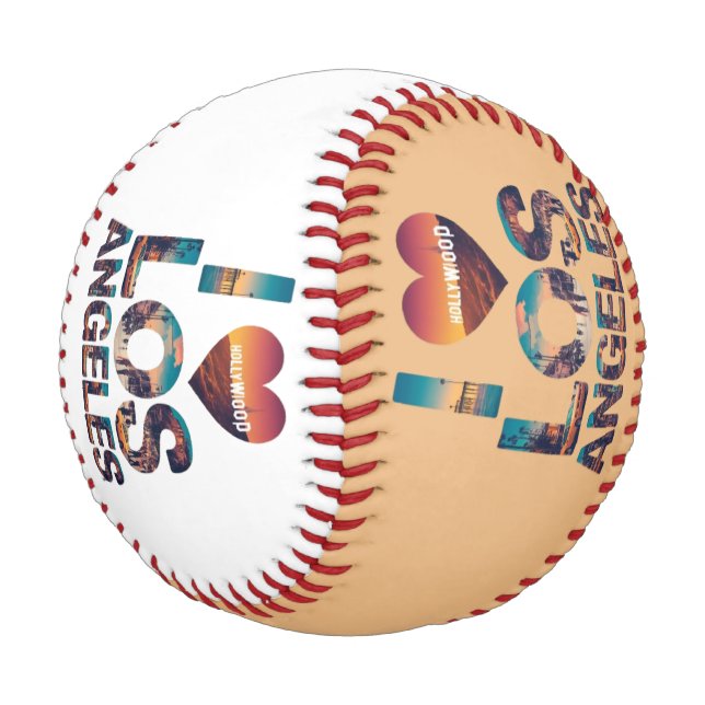 Los Angeles Skyline Sunset & Hollywood Typography  Baseball (Angled)