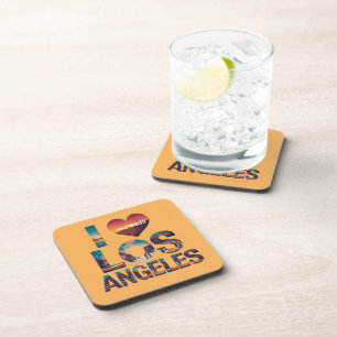 Los Angeles Skyline Sunset & Hollywood Typography  Coaster