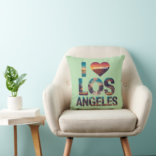 Los Angeles Skyline Sunset & Hollywood Typography Cushion