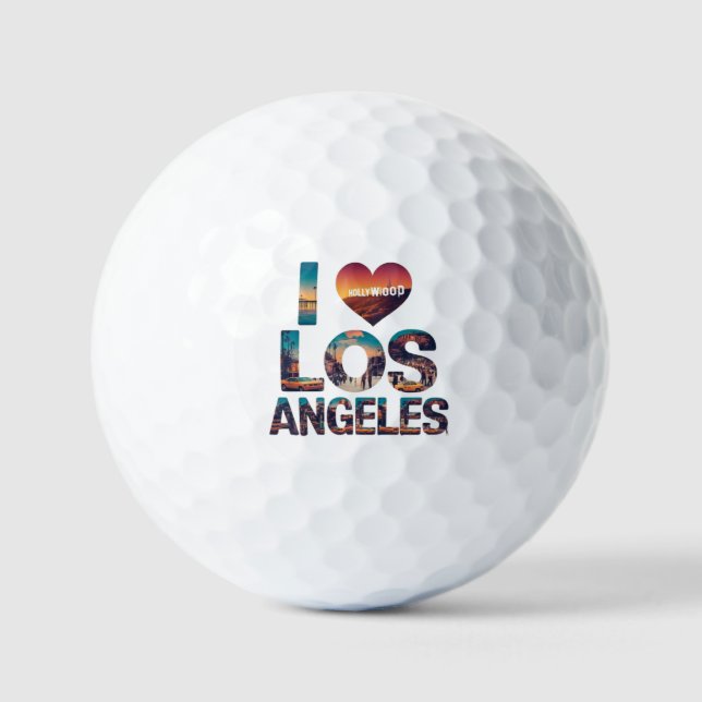 Los Angeles Skyline Sunset & Hollywood Typography  Golf Balls (Front)