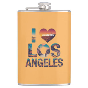Los Angeles Skyline Sunset & Hollywood Typography Hip Flask