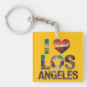 Los Angeles Skyline Sunset & Hollywood Typography  Key Ring