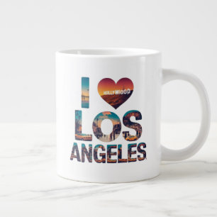 Los Angeles Skyline Sunset & Hollywood Typography Large Coffee Mug