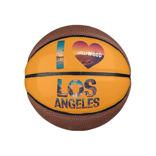 Los Angeles Skyline Sunset & Hollywood Typography Mini Basketball (Front)
