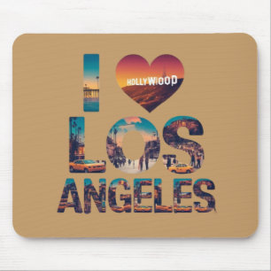 Los Angeles Skyline Sunset & Hollywood Typography Mouse Mat