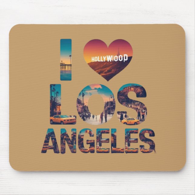 Los Angeles Skyline Sunset & Hollywood Typography  Mouse Mat (Front)