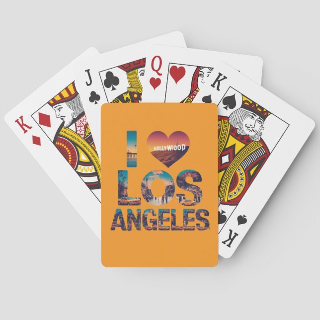 Los Angeles Skyline Sunset & Hollywood Typography  Playing Cards (Back)