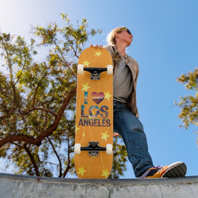 Los Angeles Skyline Sunset & Hollywood Typography Skateboard (Outdoor 1)