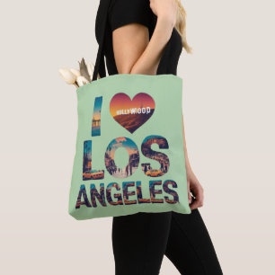 Los Angeles Skyline Sunset & Hollywood Typography  Tote Bag