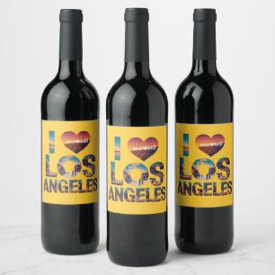 Los Angeles Skyline Sunset & Hollywood Typography Wine Label