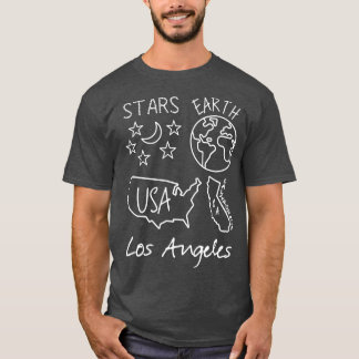 Los Angeles Stars Earth USA California White Text T-Shirt