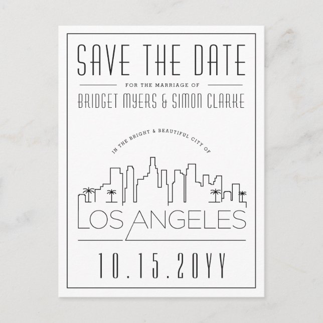 Los Angeles | Stylised Skyline Save the Date Postcard (Front)