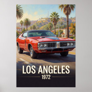 Los Angeles Sunset Muscle Car 1972 California Poster