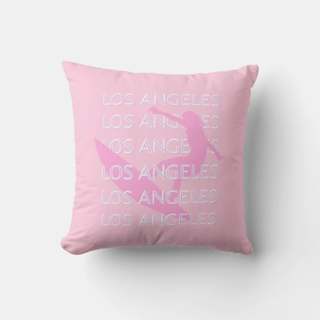Los Angeles Travel Art, California,  Pink, Preppy Cushion (Front)